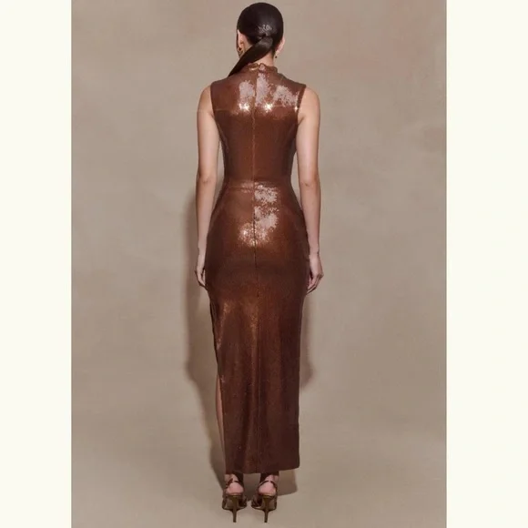 Meshki Brown Sequin Midi Dress - Picture 3 of 8